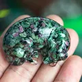 Sleeping Labrador resin dog figurine filled with natural ruby in zoisite crystals - Ruby Zoisite