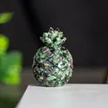 Handmade pineapple ornament with green epidote and ruby crystal resin filling - Ruby Zoisite