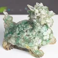 Green crystal resin Dragon Turtle statue with natural crushed fluorite texture - Green Aventurine