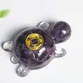 Amethyst turtle sculpture with golden lucky coin resin inlay for wealth and home decor - Amethyst