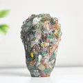 Artistic resin head statue filled with colorful natural crystal stones for home decor - Ocean Jasper