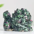 Natural ruby in zoisite dragon turtle figurine with green and red mineral textures - Ruby Zoisite