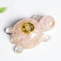 Resin turtle sculpture with pink crystal infill and golden coin for home decor - Rose Quartz