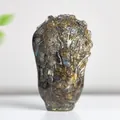 Hand-carved labradorite cabbage statue with natural blue flash and mineral texture - Black Labradorite