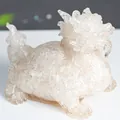 White crystal resin Dragon Turtle statue with semi-transparent gravel texture - White Crystal