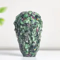 Hand-carved natural ruby in zoisite cabbage sculpture with vibrant red and green tones - Ruby Zoisite