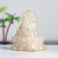 Resin-filled lion statue with natural white crystal clusters in translucent beige - White Crystal