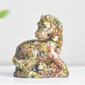 Resin horse figurine with colorful crushed crystal stone inlay for home decoration - Unakite