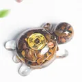 Resin turtle sculpture with tiger eye stones and golden coin for home prosperity decoration - Tiger's Eye