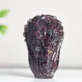 Dark red purple crystal cabbage ornament with polished finish and detailed carving - Garnet