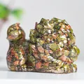 Resin Dragon Turtle figurine with mixed green and red natural crystal stones - Unakite