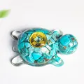 Resin crystal turtle figurine with turquoise stones and golden Chinese coin - Turquoise