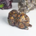 Pomeranian dog figurine carved from natural tiger eye crystal with golden stripes - Tiger's Eye
