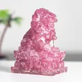 Traditional Chinese guardian lion ornament in pink resin and natural crystal stones - Dark Pink