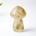 Resin mushroom sculpture with dried flowers in amber tones for home decoration - Style ① Rutilated Quartz