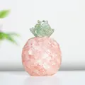 Hand-carved pink crystal pineapple figurine with green resin leaves for desk decoration - Pink (LF)