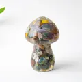 Resin mushroom sculpture with colorful natural crystal stone inlay for home decor - Style ① Ocean Jade