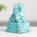 Teal blue crystal stone lion sculpture made of resin with natural mineral texture - Turquoise