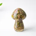 Resin mushroom sculpture filled with green and orange natural crystals decor - Style ① Flower Green Stone