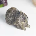 Lying Pomeranian dog ornament made of resin and crystal with realistic hair texture - Black Labradorite
