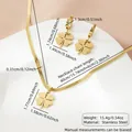 Set gioielli in acciaio inossidabile dorato con ciondolo a quadrifoglio e orecchini forati - Set Gioielli Quadrifoglio / Oro
