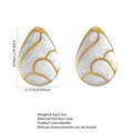 Waterdrop stainless steel earrings with white marble resin inlay and gold borders - White
