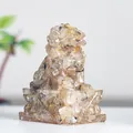 Resin guardian lion figurine with golden rutilated quartz crystal internal effect - Rutilated Quartz