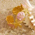 Verstelbare C-vormige roestvrijstalen armband met roze schelpen en gouden zeesterren - Roze