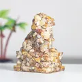 Resin lion statue with yellow natural crystal stones and integrated stable base - Crazy Agate