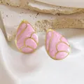 Pink and gold waterdrop earrings with marble texture on silk and stone background - Pink