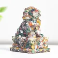 Traditional guardian lion sculpture made of colorful natural resin crystal stones - Ocean Jasper