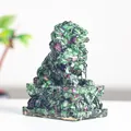 Green resin lion statue with natural ruby zoisite crystal stones for home decor - Ruby Zoisite