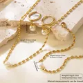 Detail of gold stainless steel pearl jewelry set with necklace and bracelet measurements - Artificial Pearl 3-Piece Jewelry Set (LM012+LM012SL+JX524) / Gold