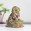 Guardian lion statue made of resin with multi-color natural crystal stones - Unakite