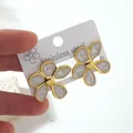 Elegant gold-plated stainless steel flower stud earrings with marble petal texture - Flower Earrings (FY6198EH)