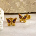 Detailed close-up of 18k gold plated 316L stainless steel butterfly earrings with crystals - Butterfly Zirconia Stud Earrings