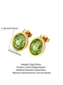 Golden stainless steel stud earrings with green oval gemstones and size dimensions - Green