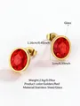 Oval cut red glass stud earrings in 18k gold plated stainless steel finish - Red