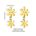 Golden double daisy dangle earrings made of stainless steel with glass crystal centers - Daisy Stud Earrings (BG031EH)