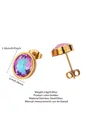 Golden stainless steel round stud earrings featuring pink purple gradient crystals - Pink Purple Gradient