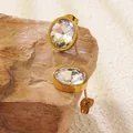 Boucles d'oreilles clous en acier inoxydable doré 18 carats avec zircons brillants - Boucles d'Oreilles Clous Ovales Transparents (BD512-white)