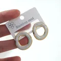 Vintage irregular oval stainless steel earrings with white marble enamel and gold finish - Round Earrings (FY6203EH)