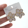 Elegant gold-plated stainless steel flower stud earrings with marble cream enamel inlay - Flower Earrings (FYD6123EH)