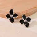 Orecchini a tulipano vintage in acciaio al titanio con finitura in smalto nero - Motivo Marmo Nero (FYD6111-1-Nero)