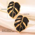 Orecchini a foglia di monstera in acciaio dorato e smalto nero su seta bianca - Stile Foglia di Monstera(FYD6104EH-black)