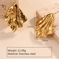 Detailed view of hammered gold stainless steel irregular earrings with dimension labels - Irregular Wrinkled Style (FY6050) / Gold