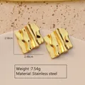 Detailed close-up of golden stainless steel square earrings with wavy textured finish - Wavy Irregular Square Style (FY6053) / Gold
