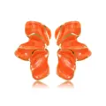 Artistic orange petal earrings with gold trim and marble enamel on white background - Orange