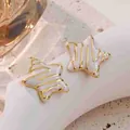 Gold-plated stainless steel star earrings with white enamel and wavy gold accents - Star Style (FYD6188-white) / White