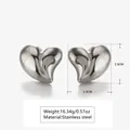 Detailed size chart of mirror-polished silver heart stud earrings in stainless steel - Mirror Polished Heart (HQ6003-1)